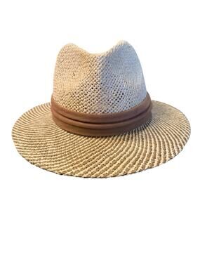 HBY Miami Wide-Brim Straw Fedora with Brown Band One Size